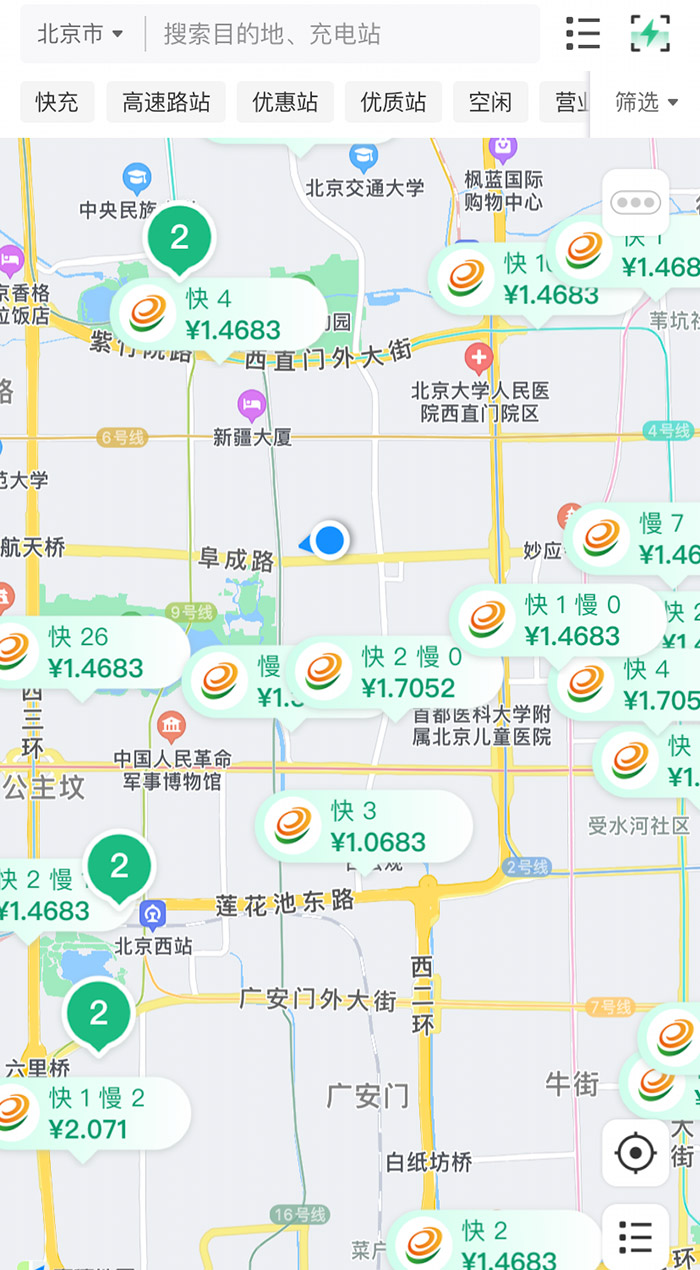 中新財(cái)經(jīng)查詢相關(guān)充電APP發(fā)現(xiàn)，電價(jià)平峰時(shí)段，快充樁的價(jià)格普遍在1.4元度左右。