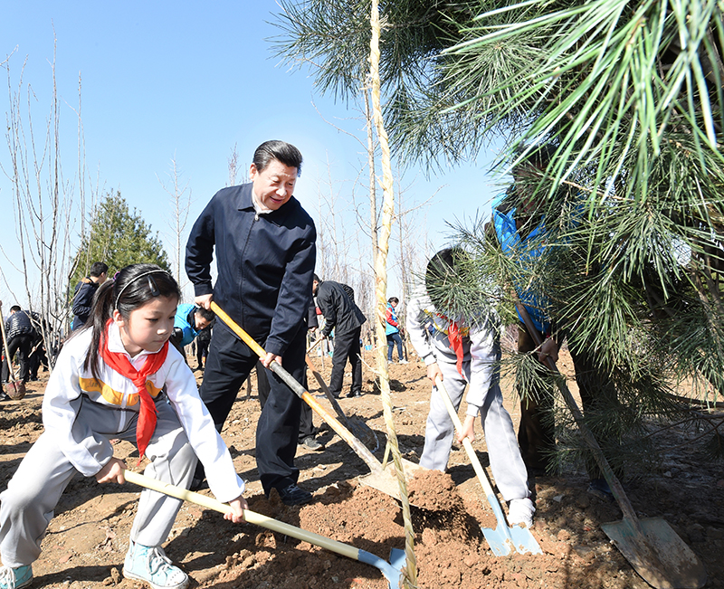 2015年4月3日，習(xí)近平總書記同大家一起植樹。