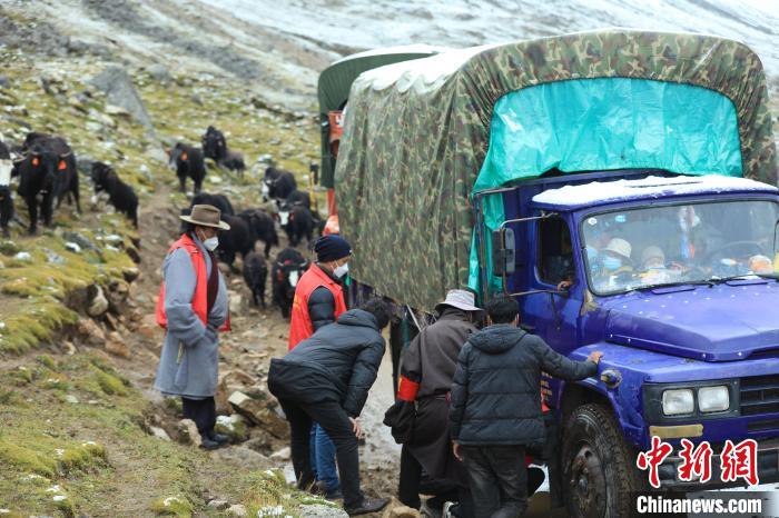 圖為牧民們查看車輛準備出發(fā)?！÷蹇?攝